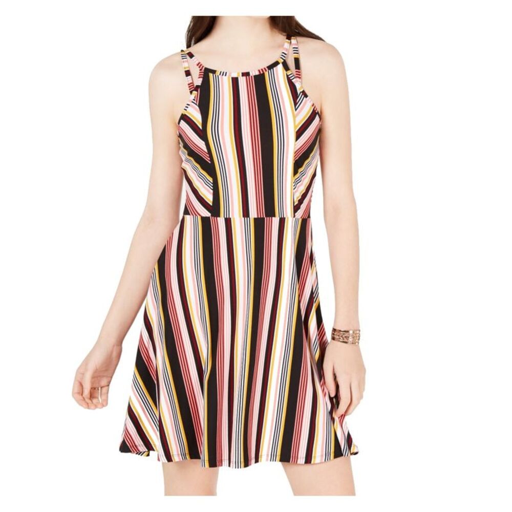 PLANET GOLD Womens Gold Striped Sleeveless Mini Sheath Dress Size: XXS